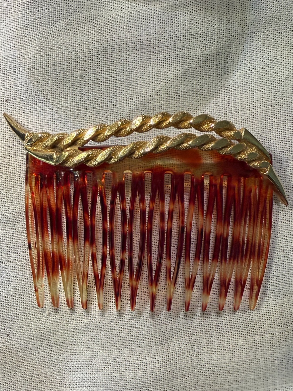 Vintage Tortoiseshell Hair Comb Gold Tone Leaf Mid Century Hair Accessory